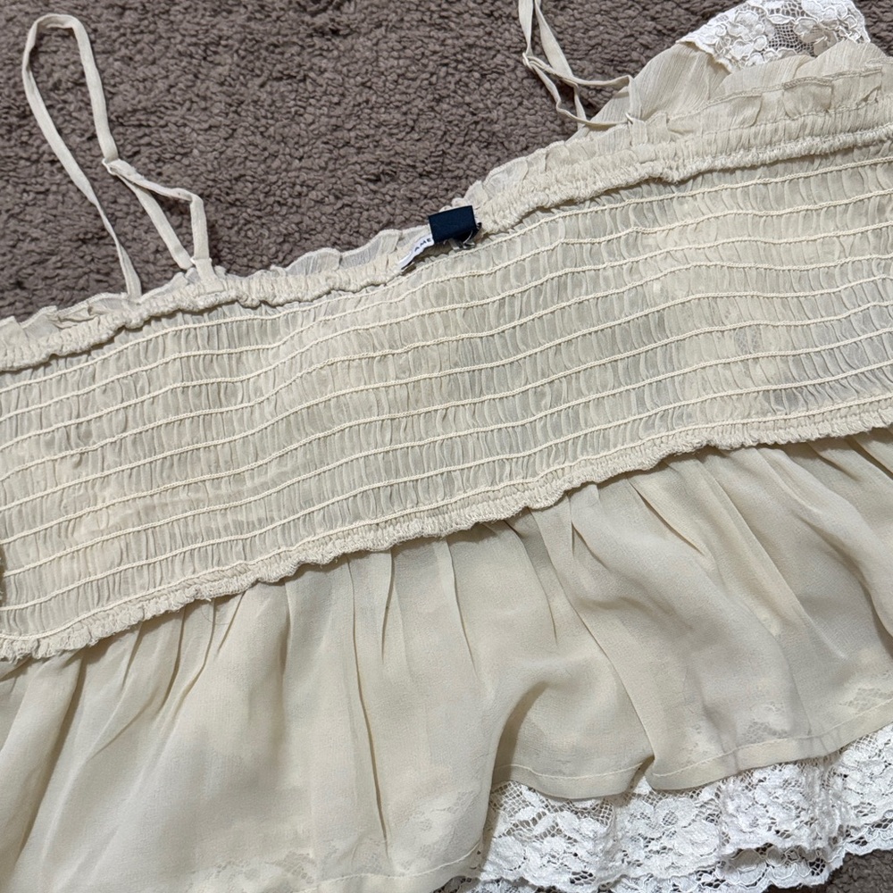 American Eagle Lace Trimmed Cropped Top-Sz M-Cream/White-Semi Sheer-Adj Straps - Picture 13 of 13